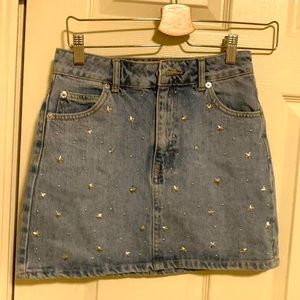 Topshop denim miniskirt with bedazzled stars